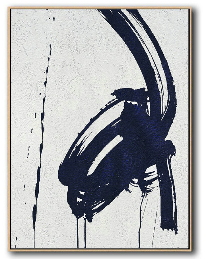 Extra Large 72" Acrylic Painting,Buy Hand Painted Navy Blue Abstract Painting Online,Oversized Art